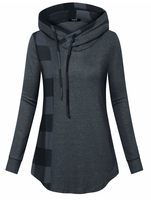 Lotusmile Casual Hoodies for Women with Pockets,Plaid Sweatshirts Flowy Tunic Long Sleeve Pullovers