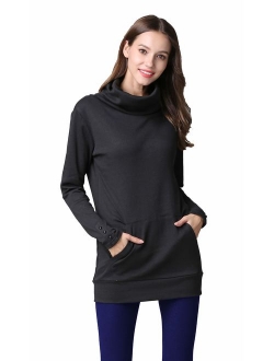 Sofishie Casual Cowl Neck with Sleeve Buttons Pullover Top