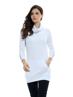 Sofishie Casual Cowl Neck with Sleeve Buttons Pullover Top