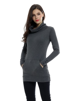 Sofishie Casual Cowl Neck with Sleeve Buttons Pullover Top