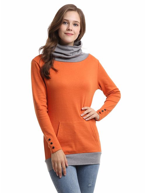 Sofishie Casual Cowl Neck with Sleeve Buttons Pullover Top