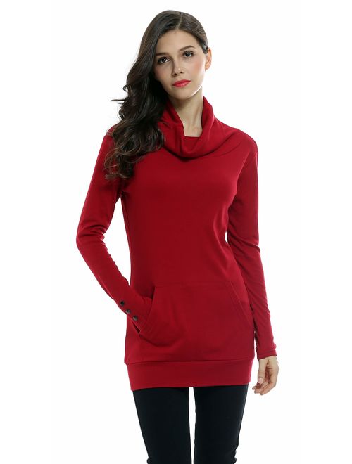 Sofishie Casual Cowl Neck with Sleeve Buttons Pullover Top