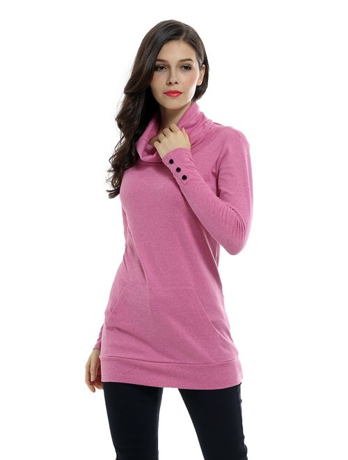 Sofishie Casual Cowl Neck with Sleeve Buttons Pullover Top