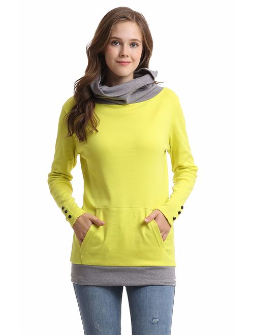 Sofishie Casual Cowl Neck with Sleeve Buttons Pullover Top