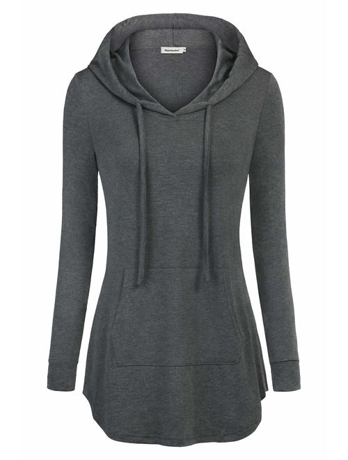 Nandashe Women Pullover V-Neck Long Sleeve Kangaroo Pocket Tunic Hoodies