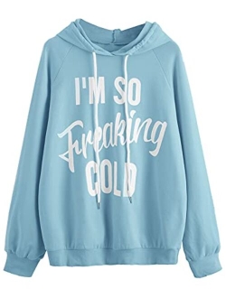 Women's Hoodie Letter Print Long Sleeve Hooded Sweatshirt Pullover Top