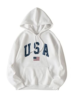 Women's Hoodie Letter Print Long Sleeve Hooded Sweatshirt Pullover Top