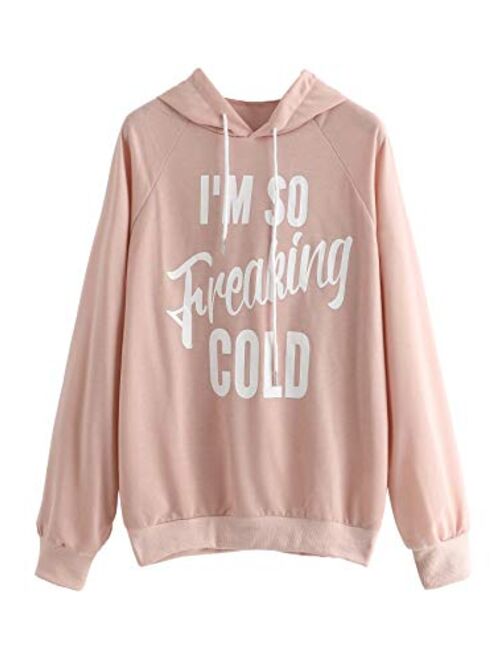 SweatyRocks Women's Hoodie Letter Print Long Sleeve Hooded Sweatshirt Pullover Top