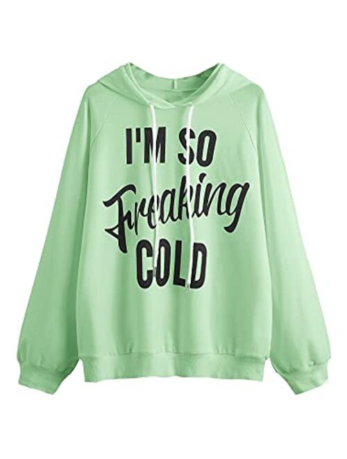 SweatyRocks Women's Hoodie Letter Print Long Sleeve Hooded Sweatshirt Pullover Top