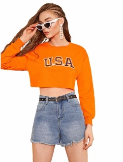 Women's Long Sleeve Crop T-Shirt Distressed Ripped Cut Out Tee Tops