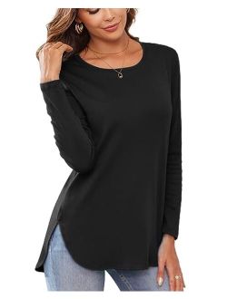 Herou Women Long Sleeve Loose Casual Side Split T Shirt Tunic Sweater Tops