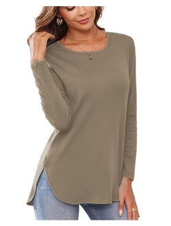 Herou Women Long Sleeve Loose Casual Side Split T Shirt Tunic Sweater Tops