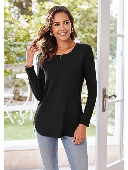 Herou Women Long Sleeve Loose Casual Side Split T Shirt Tunic Sweater Tops