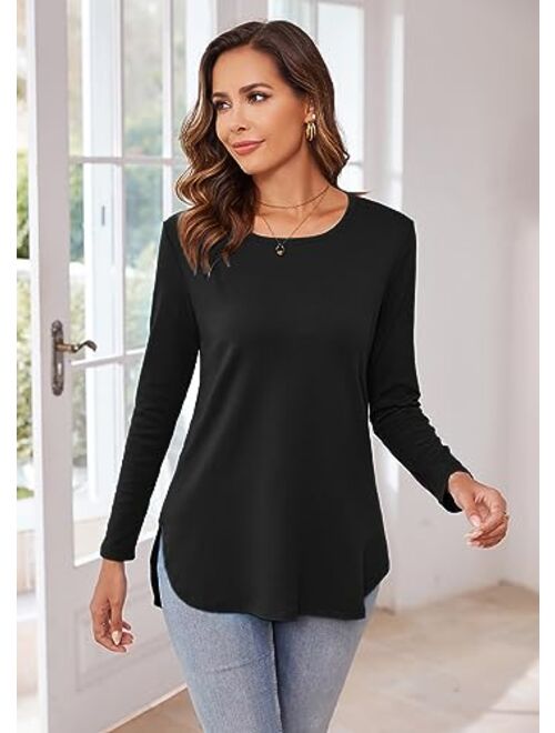 Herou Women Long Sleeve Loose Casual Side Split T Shirt Tunic Sweater Tops