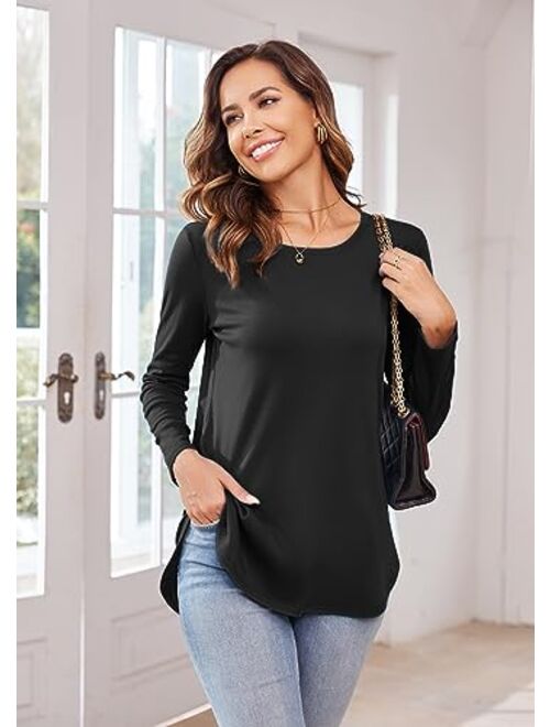 Herou Women Long Sleeve Loose Casual Side Split T Shirt Tunic Sweater Tops