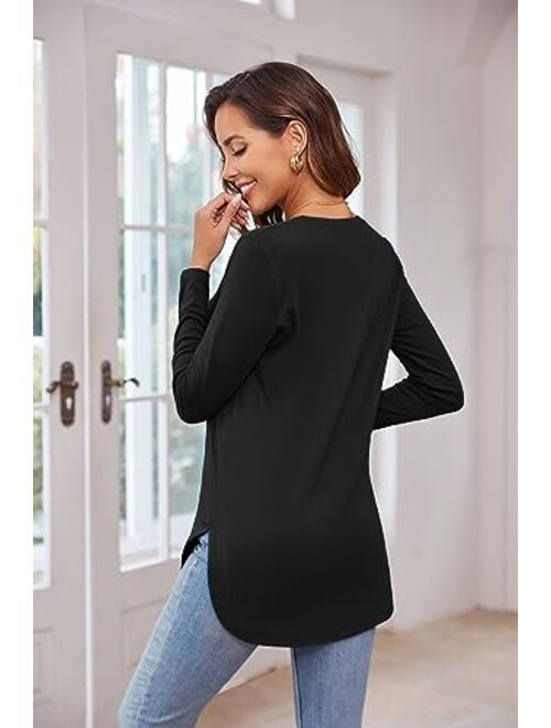 Herou Women Long Sleeve Loose Casual Side Split T Shirt Tunic Sweater Tops