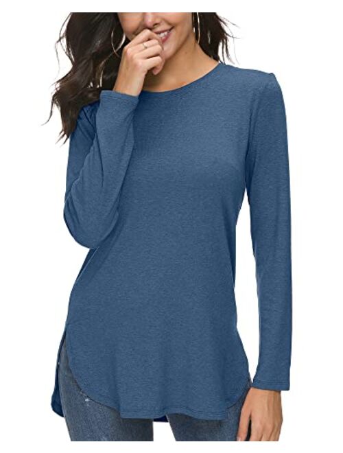 Herou Women Long Sleeve Loose Casual Side Split T Shirt Tunic Sweater Tops