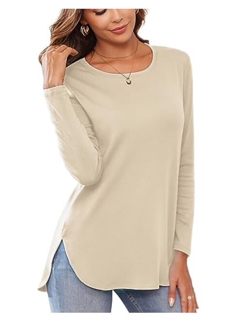 Herou Women Long Sleeve Loose Casual Side Split T Shirt Tunic Sweater Tops