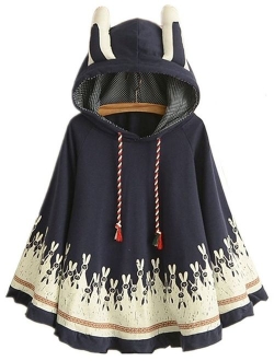 Aza Boutique Girl's Cute Cotton Blend Rabbit Ears Hooded Cape