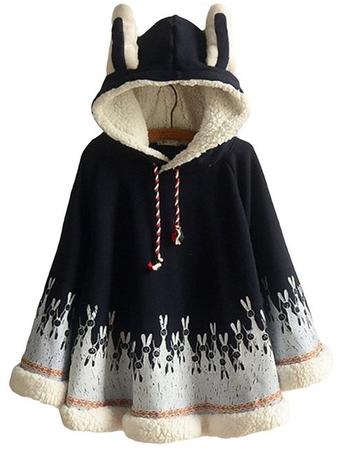 Aza Boutique Girl's Cute Cotton Blend Rabbit Ears Hooded Cape