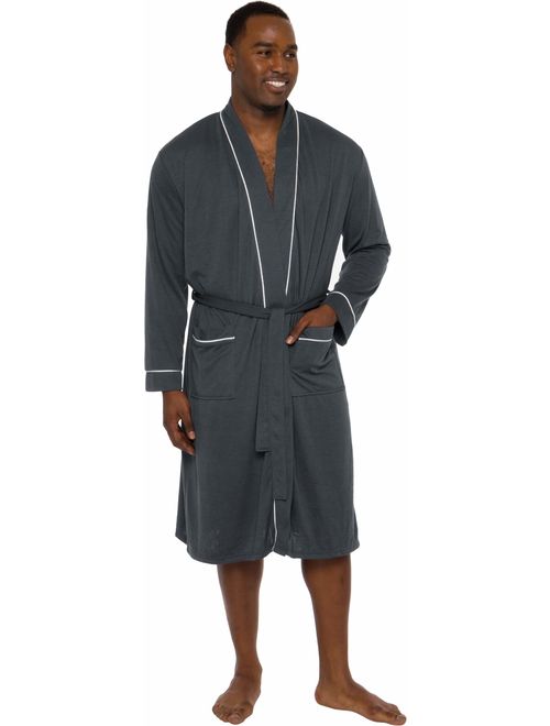 Ross Michaels Men's Lightweight Jersey Robe - Luxury Long Sleeve Summer Bathrobe w/Contrast Piping