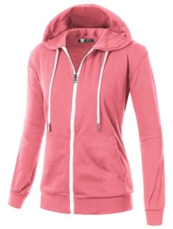 GIVON Womens Comfortable Long Sleeve Lightweight Zip-up Hoodie with Kanga Pocket(XS~4XL)