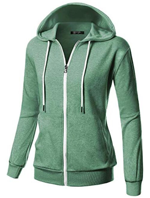 GIVON Womens Comfortable Long Sleeve Lightweight Zip-up Hoodie with Kanga Pocket(XS~4XL)