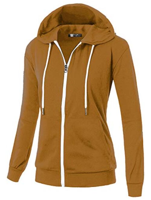 GIVON Womens Comfortable Long Sleeve Lightweight Zip-up Hoodie with Kanga Pocket(XS~4XL)