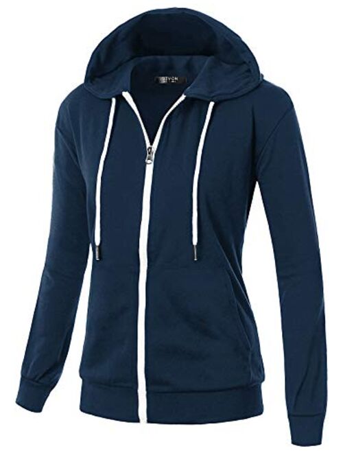 GIVON Womens Comfortable Long Sleeve Lightweight Zip-up Hoodie with Kanga Pocket(XS~4XL)