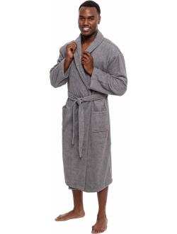 Men's Lightweight Cotton Terry Robe - Luxury Bathrobe w/Shawl Collar