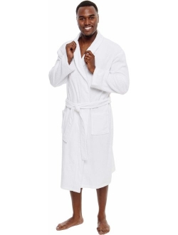 Men's Lightweight Cotton Terry Robe - Luxury Bathrobe w/Shawl Collar