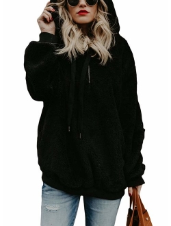 Doreyi Womens Hooded Sweatshirt Fuzzy Fleece Winter Warm Soft Oversized Sweatshirts Pullover Hoodie with Pockets