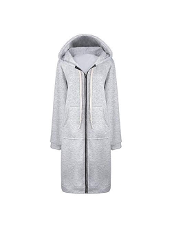 Women's Casual Zip up Hoodies Long Tunic Sweatshirts Jackets Fashion Plus Size Hoodie with Pockets