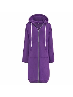 Women's Casual Zip up Hoodies Long Tunic Sweatshirts Jackets Fashion Plus Size Hoodie with Pockets