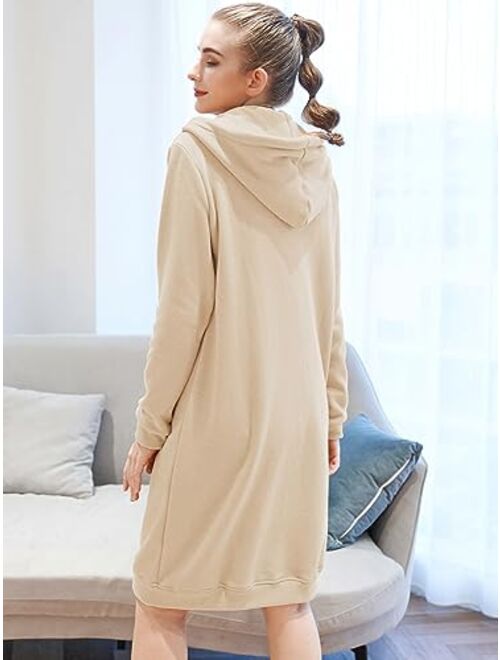 Women's Casual Zip up Hoodies Long Tunic Sweatshirts Jackets Fashion Plus Size Hoodie with Pockets