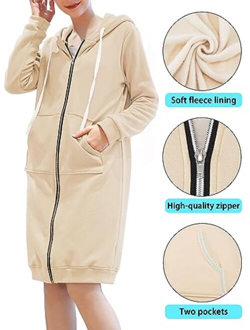 Women's Casual Zip up Hoodies Long Tunic Sweatshirts Jackets Fashion Plus Size Hoodie with Pockets