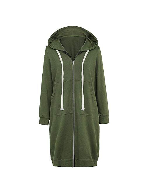 Women's Casual Zip up Hoodies Long Tunic Sweatshirts Jackets Fashion Plus Size Hoodie with Pockets