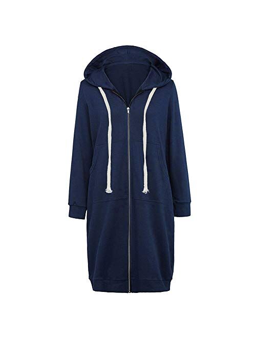 Women's Casual Zip up Hoodies Long Tunic Sweatshirts Jackets Fashion Plus Size Hoodie with Pockets