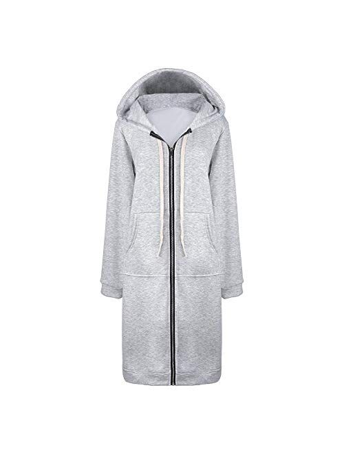 Women's Casual Zip up Hoodies Long Tunic Sweatshirts Jackets Fashion Plus Size Hoodie with Pockets