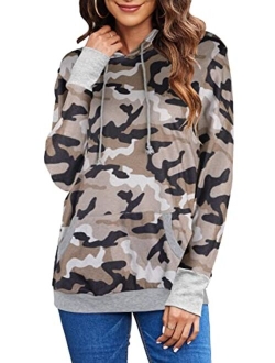 Women's Camouflage Hoodies Pullover Sweatshirt Hooded Camo Sweater Pockets Leopard Loose Shirt Tops