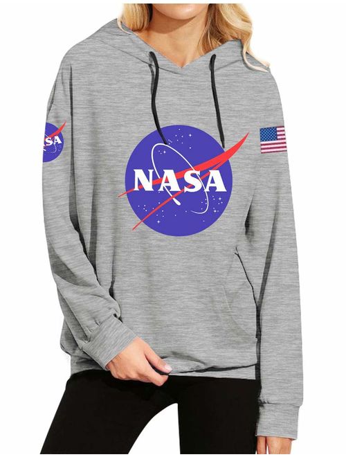 Phoenix_us Women Fall Winter Warm NASA Logo Hoodie Sweatshirt with Pocket Space Pullover