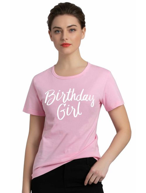 PINJIA Womens Cotton Short Sleeve Cute Birthday Girl Tshirts Top Tees(MXT01)