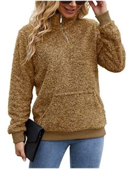 VIISHOW Women's Long Sleeves Quilt Coat Turtleneck Oblique Button Neck Fleece Pullover Coat Sweatshirts Outwear with Pocket