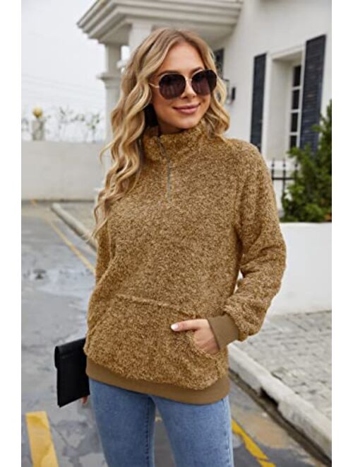 VIISHOW Women's Long Sleeves Quilt Coat Turtleneck Oblique Button Neck Fleece Pullover Coat Sweatshirts Outwear with Pocket