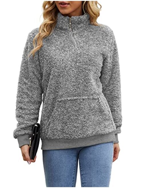 VIISHOW Women's Long Sleeves Quilt Coat Turtleneck Oblique Button Neck Fleece Pullover Coat Sweatshirts Outwear with Pocket