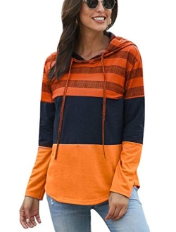 GOLDPKF Striped Color Block Hoodies for Womens Long Sleeve Pullover Sweatshirts