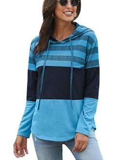 GOLDPKF Striped Color Block Hoodies for Womens Long Sleeve Pullover Sweatshirts