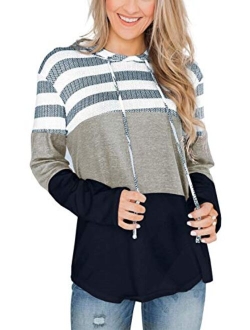 GOLDPKF Striped Color Block Hoodies for Womens Long Sleeve Pullover Sweatshirts