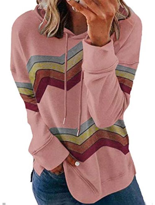 GOLDPKF Striped Color Block Hoodies for Womens Long Sleeve Pullover Sweatshirts