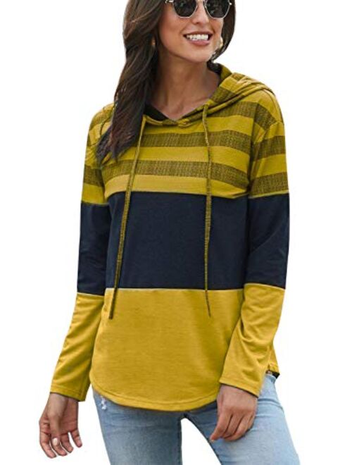 GOLDPKF Striped Color Block Hoodies for Womens Long Sleeve Pullover Sweatshirts